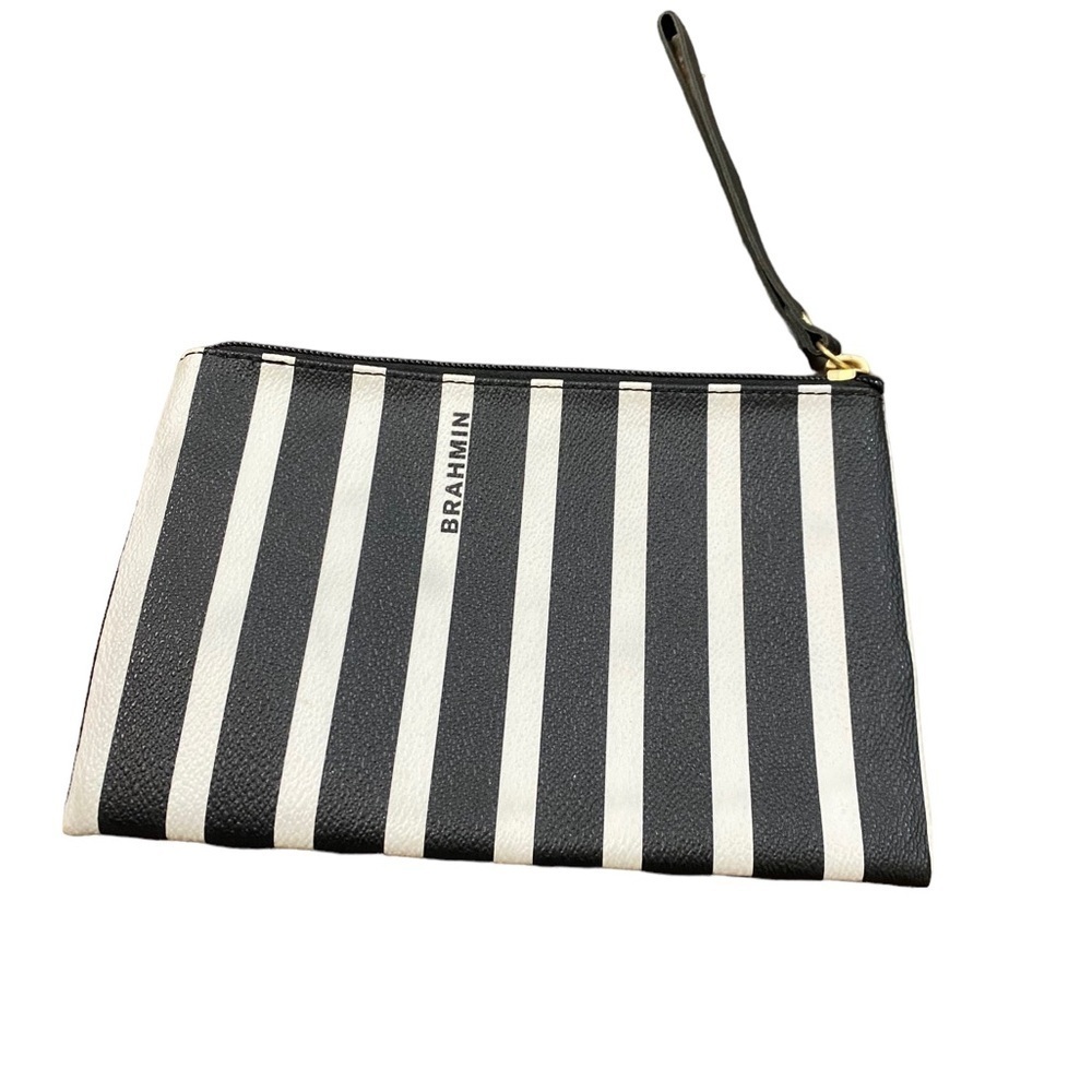 Brahmin black and white striped wristlet